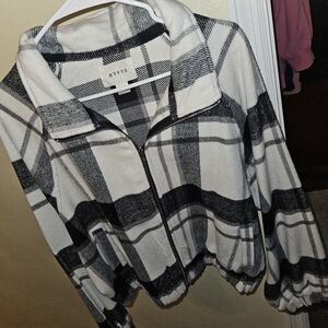 HYFVE Black and White Plaid Teddy Jacket